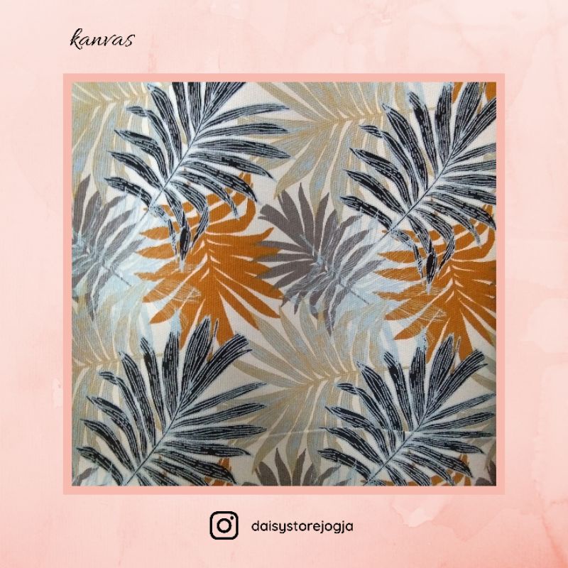 Jual Kain Kanvas Motif Daun Palem Orange Hijau Kanvas Meteran Murah