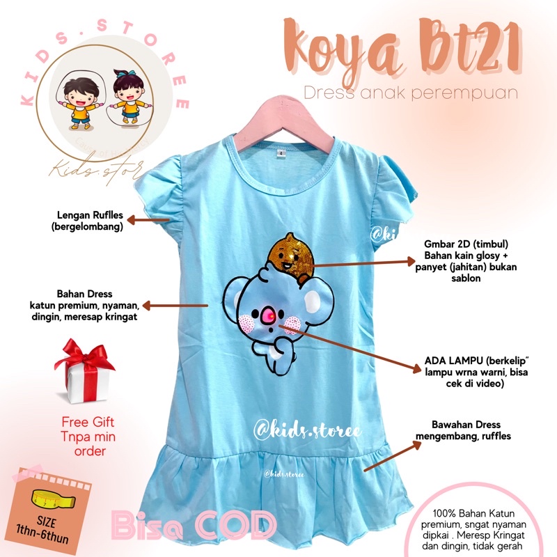 Jual Dress Baju Panjang Ruffle Dres anak perempuan wanita cewek BT21