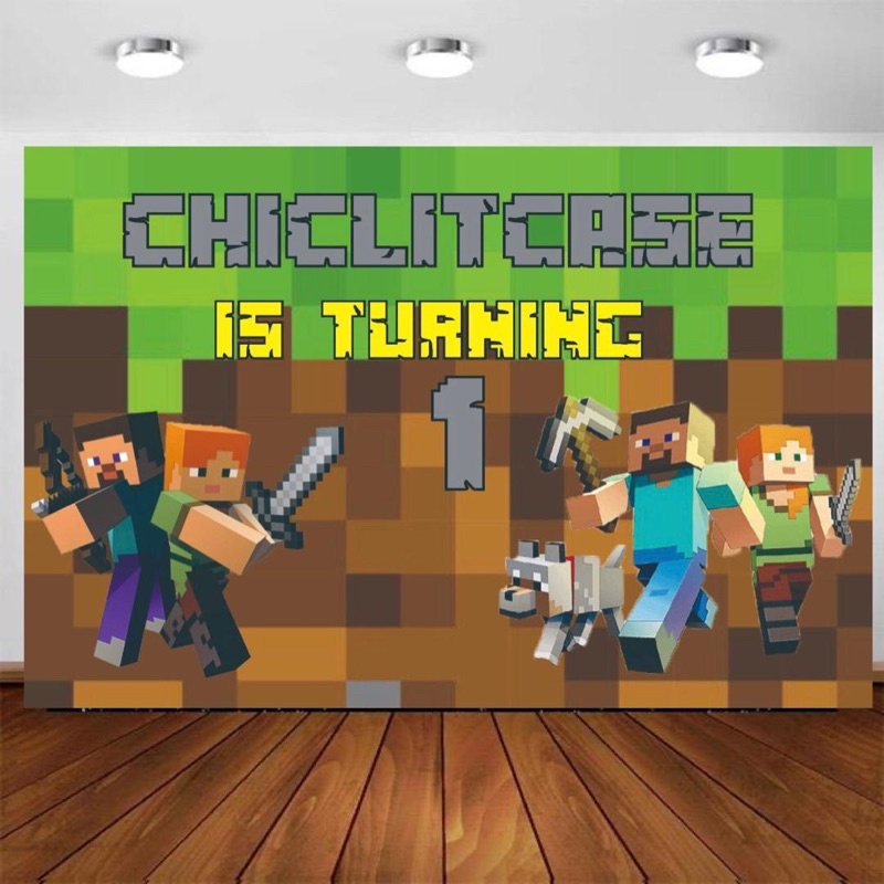 Jual Custom backdrop banner minecraft birthday dekorasi ulang tahun ...