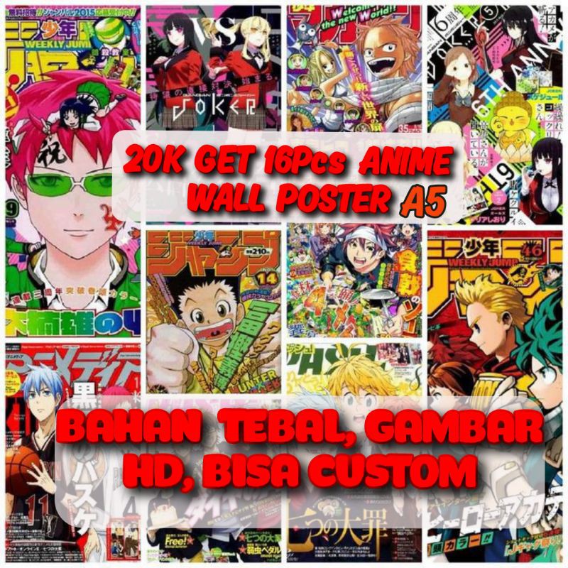 Jual Poster Anime paket isi 16 - 48pcs size A5 poster collage dekorasi