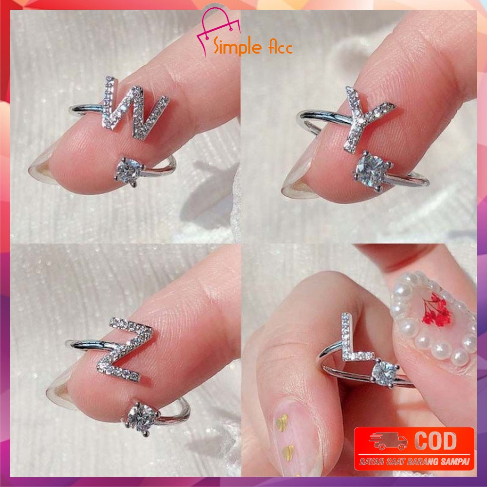 Jual DO-K59 Cincin Huruf Silver Abjad Huruf A-Z Stainless Inisial Nama ...