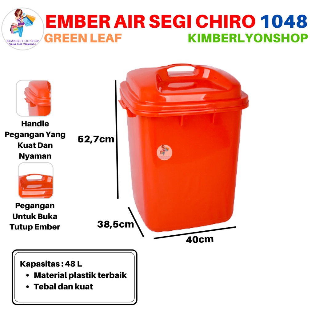 Jual Ember Air Segi Chiro Dengan Tutup 48 Liter 1048 Green Leaf ...