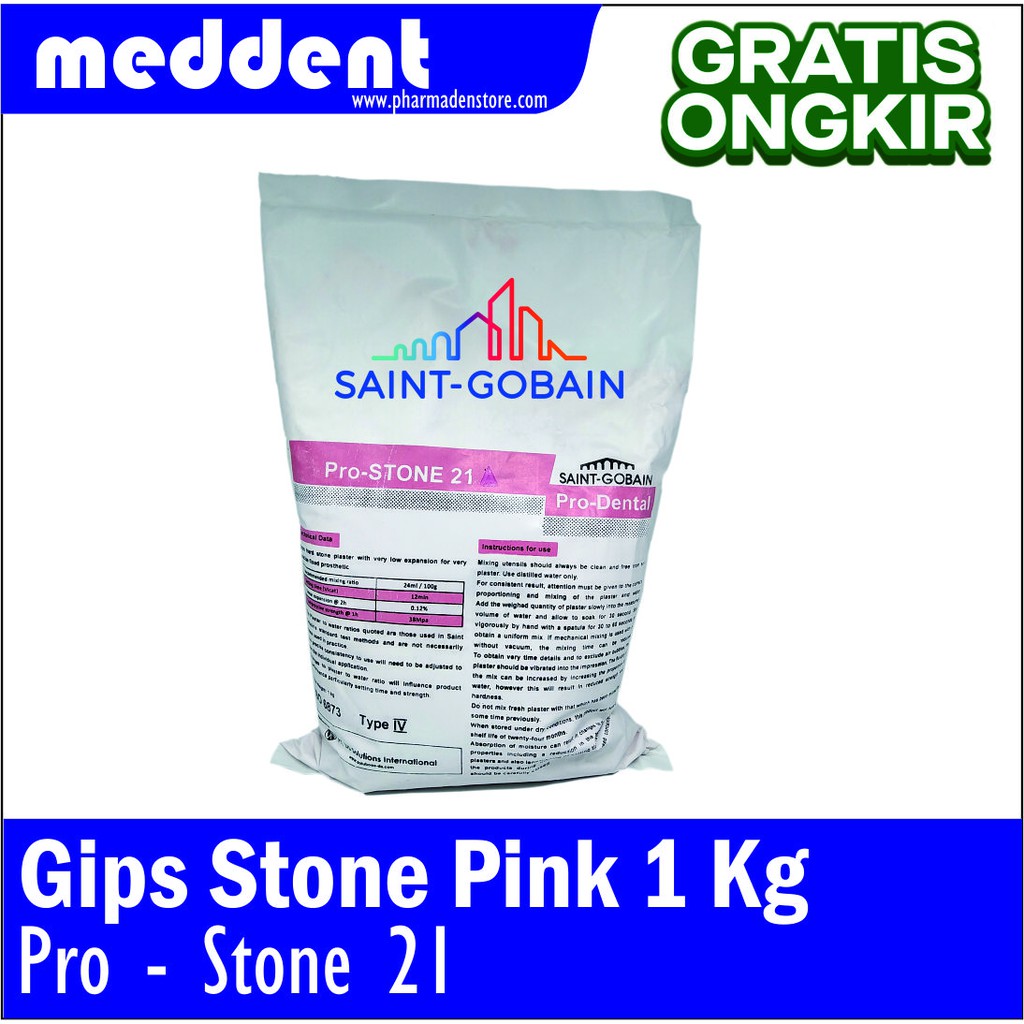 Jual Gips Stone Pink Moldano Saint Gobain Pro Stone 21 Pro Dental 25kg ...