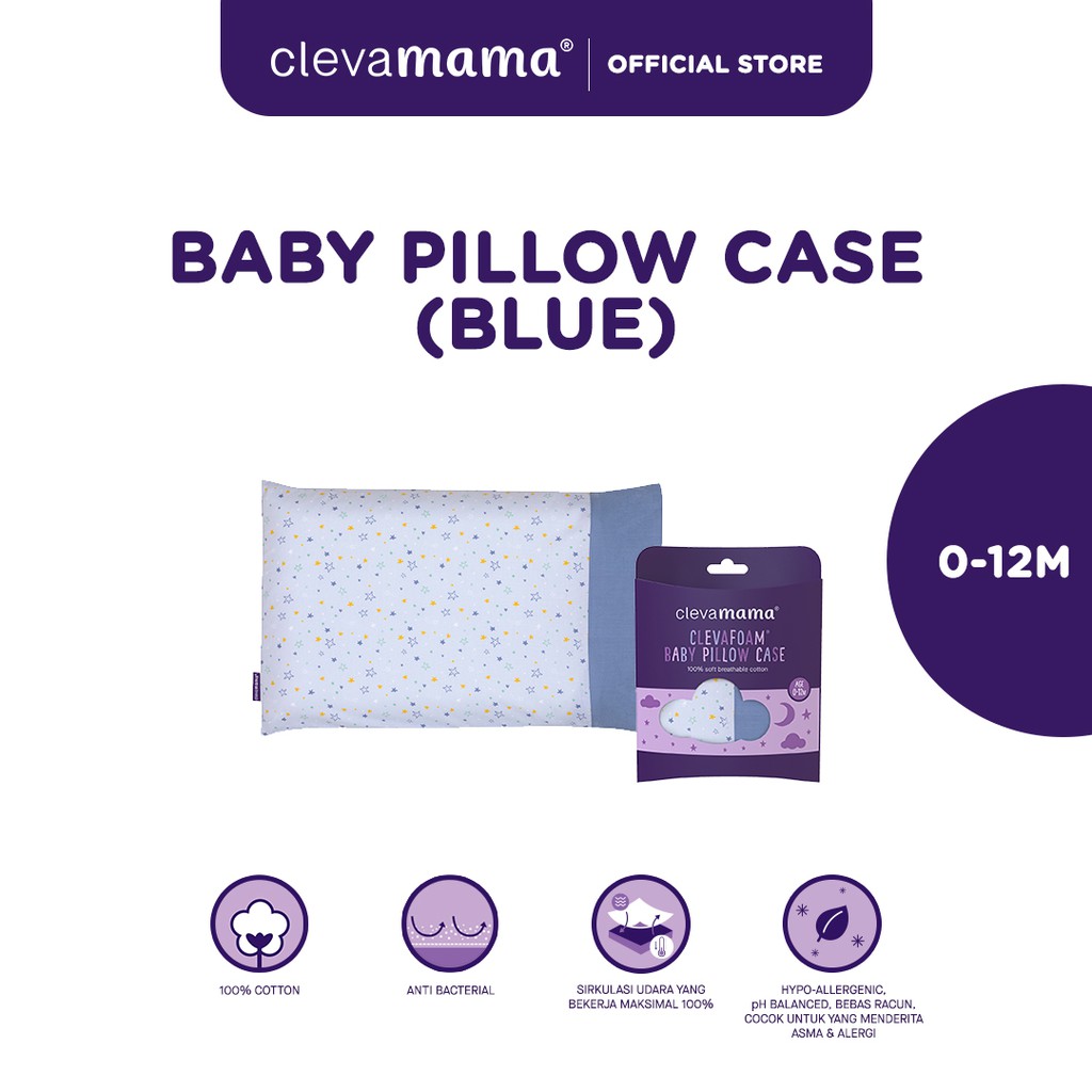 Jual Clevamama 2021 Baby Pillow Case ( Blue ) Sarung Bantal Bayi