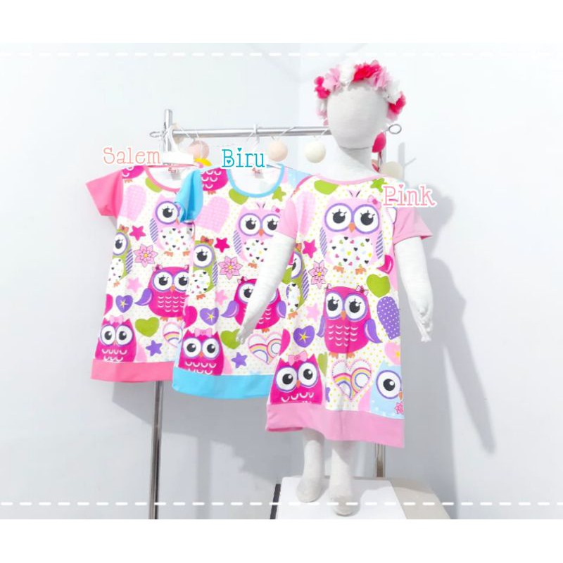 Jual daster anak sablon 2-10 tahun merk lolli drella owl / dress anak ...