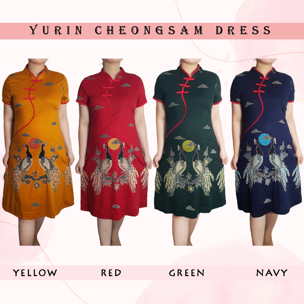Jual Yurin Cheongsam Dress Batik Wanita Couple Imlek Natal Cny Seragam Merah Dress Wanita Gaun 
