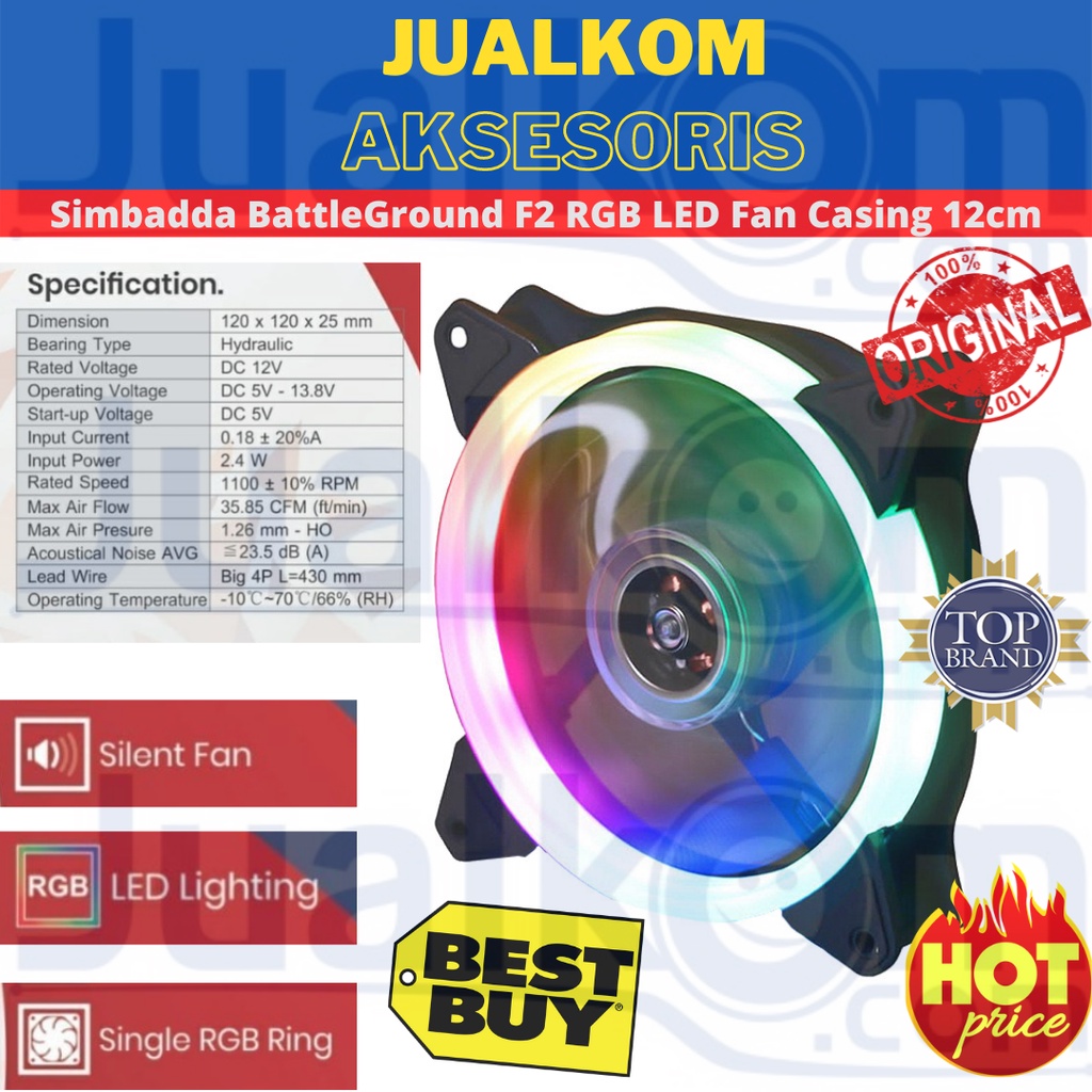 Jual Simbadda BattleGround F2 RGB LED Fan Casing 12cm Fan Gaming ...