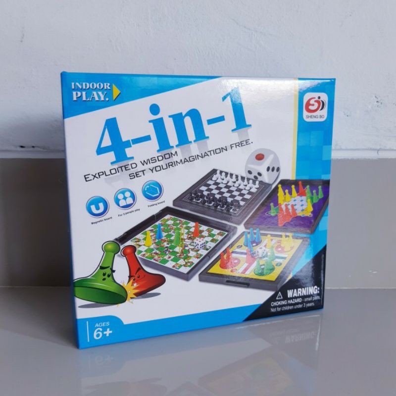 Jual Mainan Board Game 4 in 1 Catur Ular Tangga Ludo Halma Anak ...
