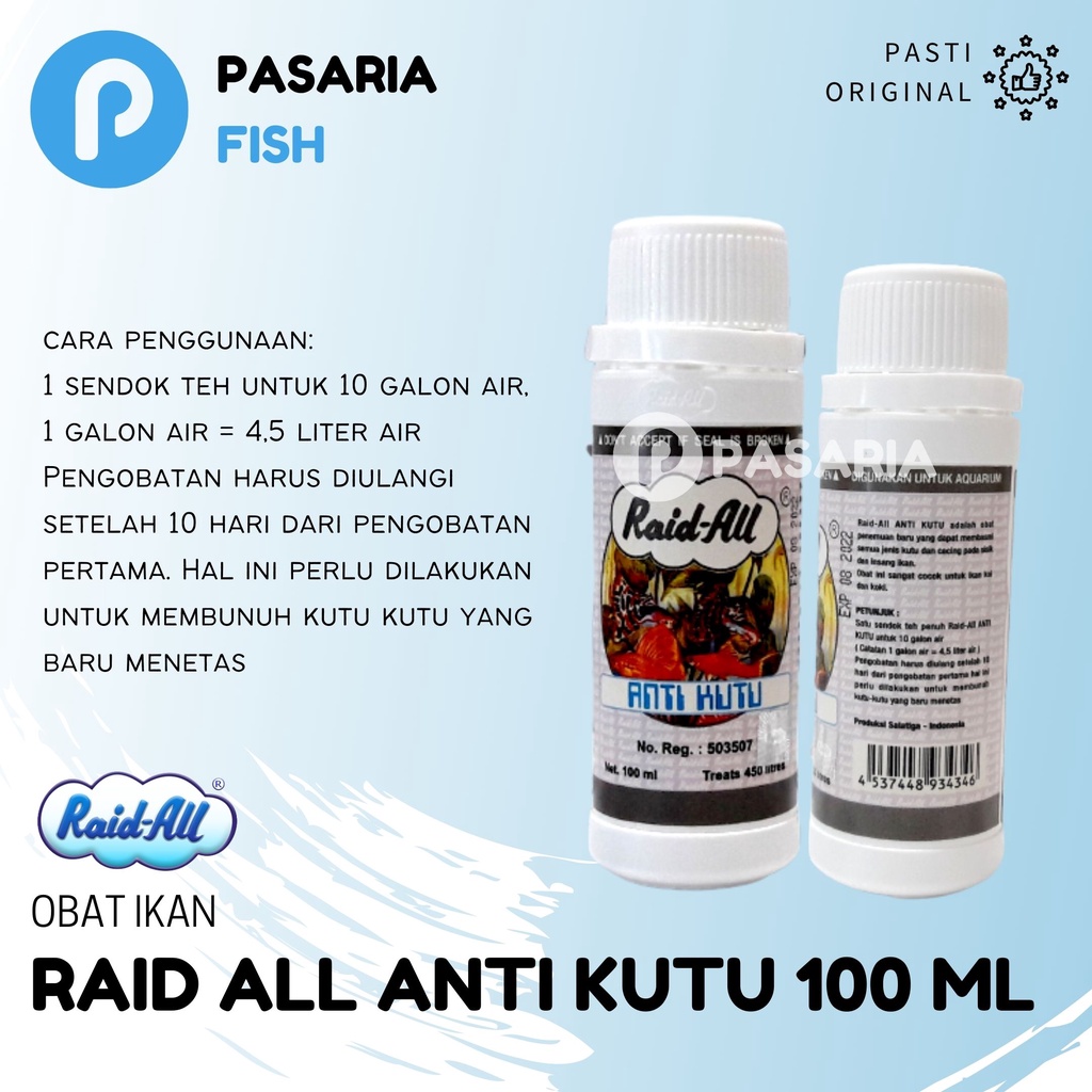 Jual RAID ALL Anti Kutu Ikan Ikan Hias Koki/Koi/Cupang 100ml | Shopee ...