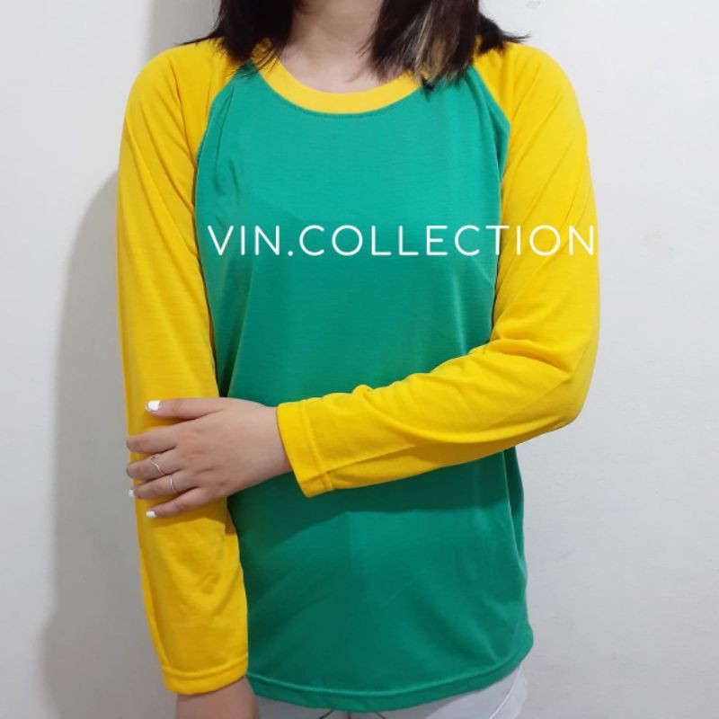 Jual Kaos Polos Raglan Pria Wanita Hijau Tosca Kombinasi Kuning Shopee Indonesia