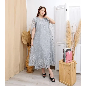 (SUPLIER) Long Dress Nagita Brukat Tile Bordir Mutiara Gliter LongDress Tille Tulle Brokat