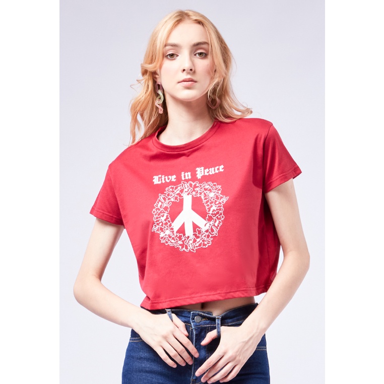 Jual COLORBOX Short Sleeve Graphic Crop T-shirt Dark Red | Shopee Indonesia