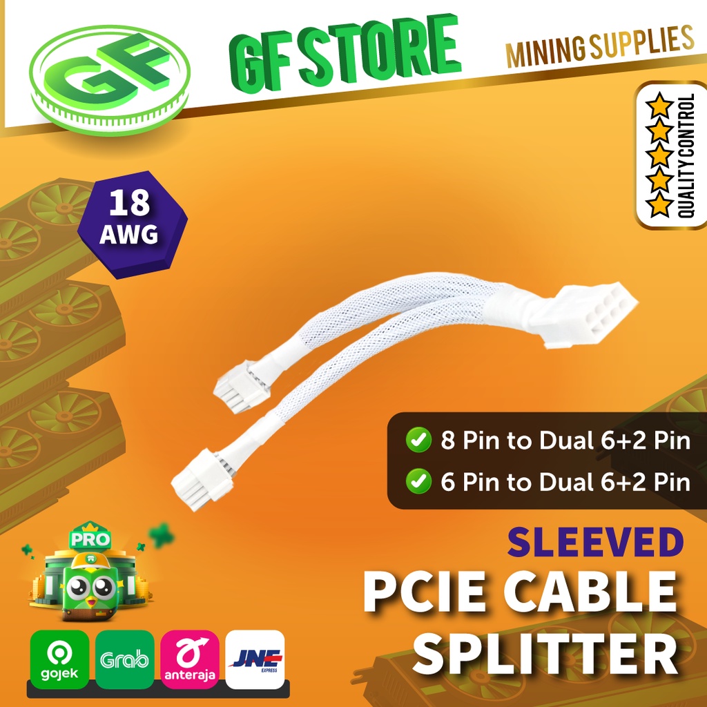Jual WHITE PCIe CABLE SPLITTER Dual 8 pin (6+2) SLEEVED GPU SPLITTER ...