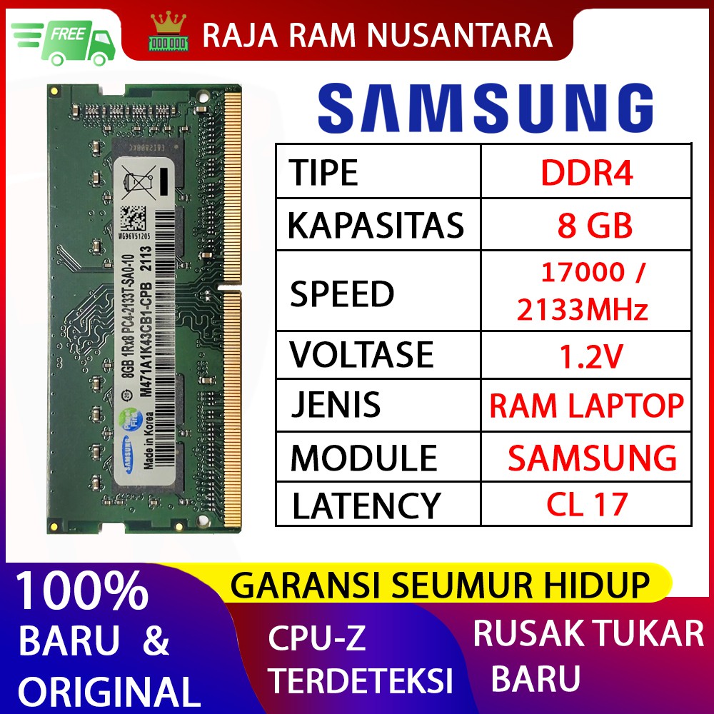 Jual RAM LAPTOP SAMSUNG DDR4 8GB 2133 MHz 17000 ORI GAMING RAM NB DDR4 ...