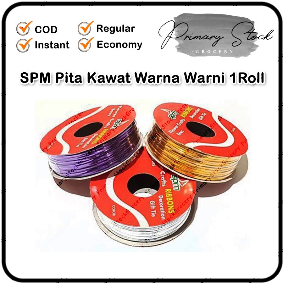 Jual Pita Kawat Souvenir Roll Warna Warni Emas Gold Silver Pink Biru ...