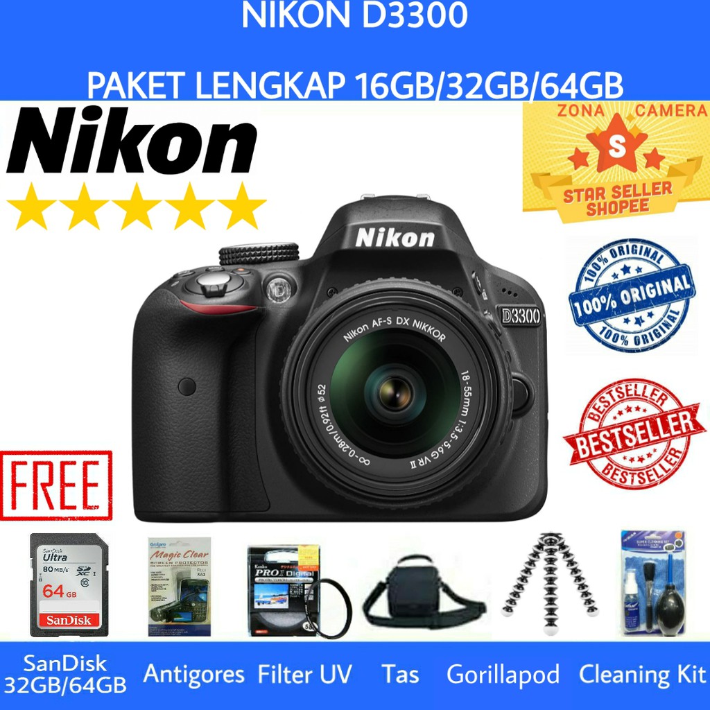 Jual NIKON D3300 KIT 18-55MM - PAKET LENGKAP | Shopee Indonesia
