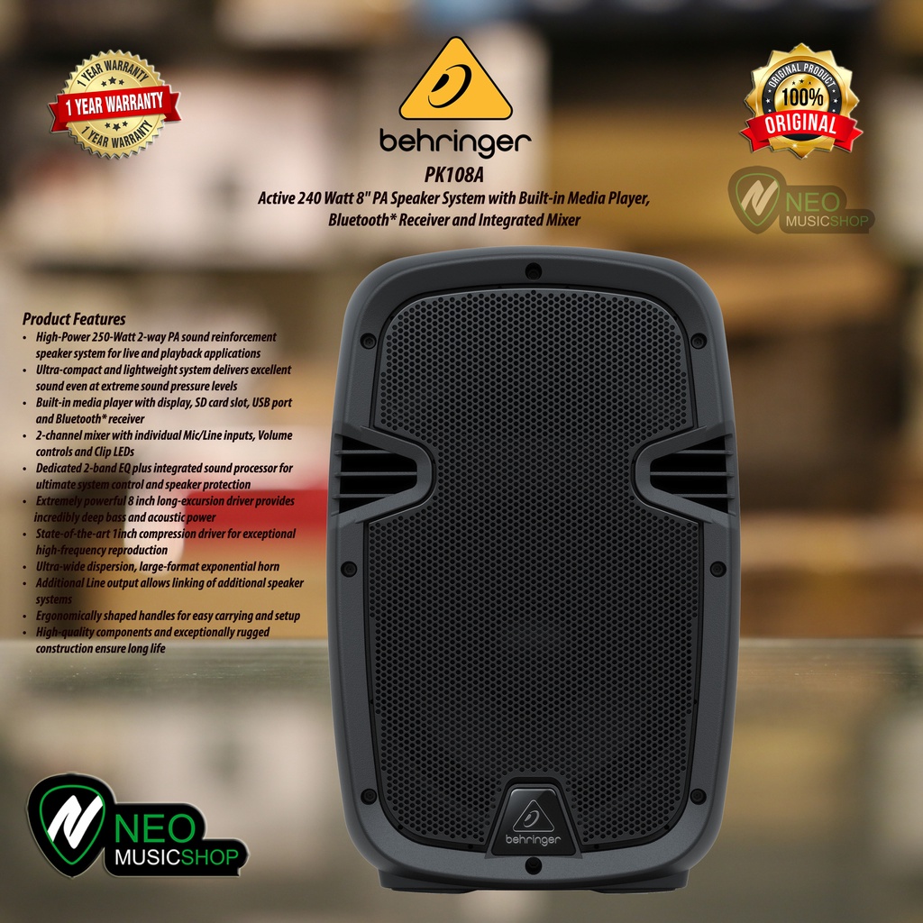 Jual Behringer PK108A Active 240 Watt 8" PA Speaker with Bluetooth