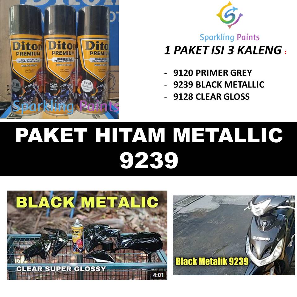 Jual Paket Cat Pilox Diton Premium 9239 Black Metallic warna Hitam ...