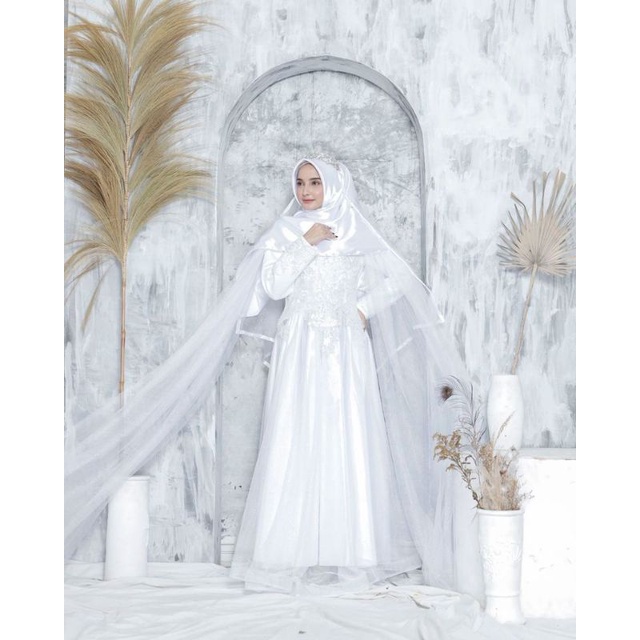 Gaun walimah syari Baju akad nikah set dress bridal wedding dress