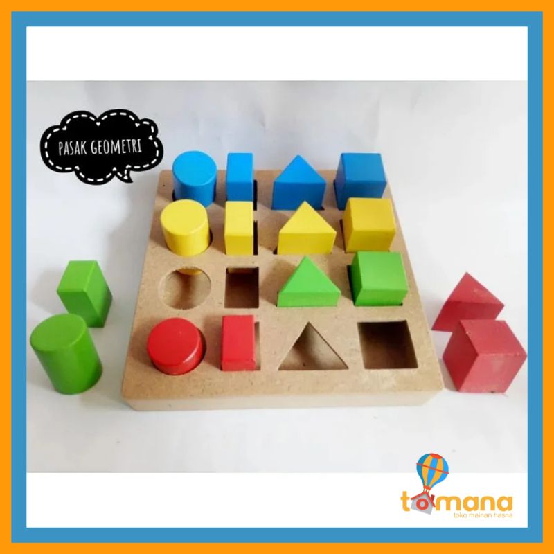 Jual pasak kayu geometri bertingkat/ shape sorter kayu / balok kayu ...