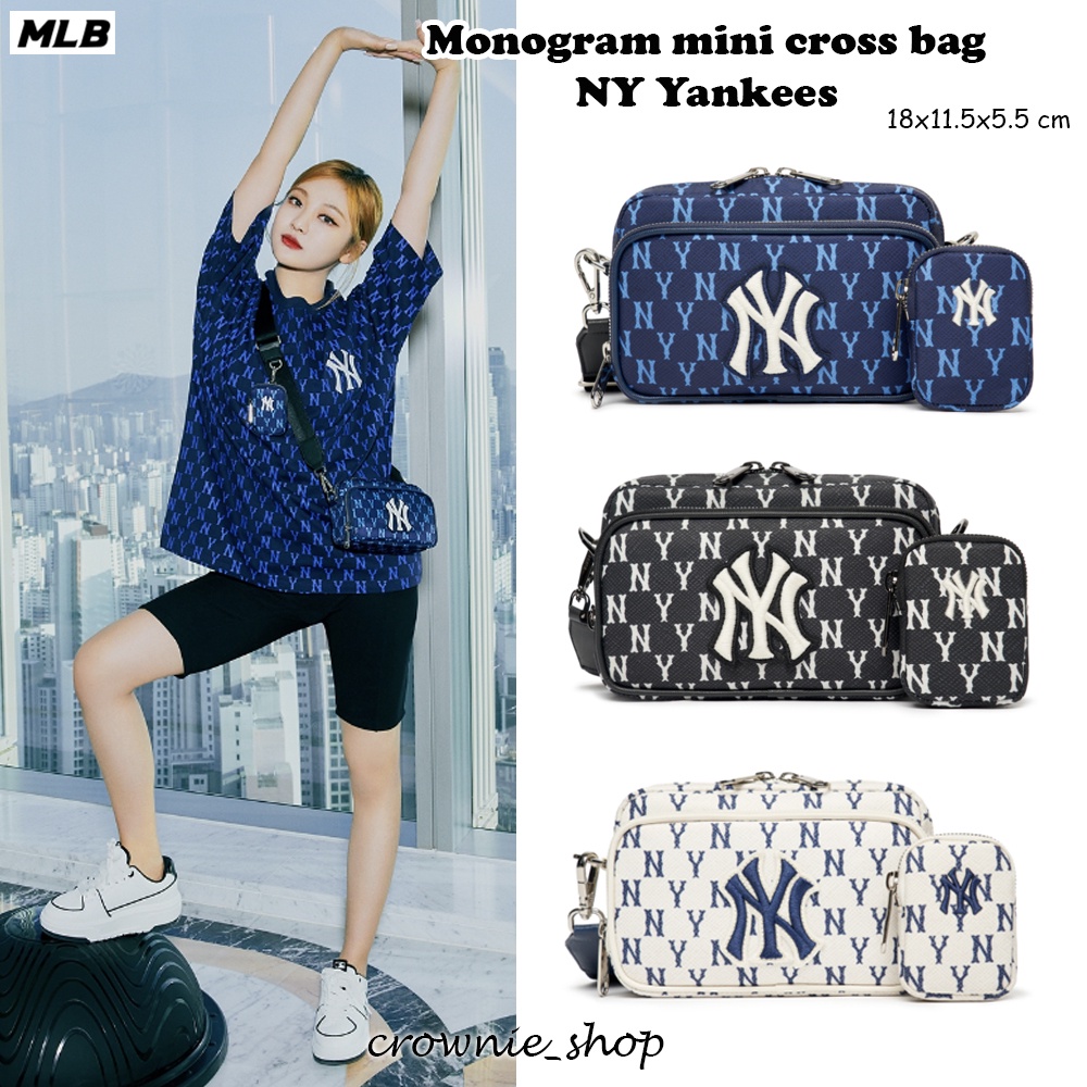 Jual MLB NY Yankees Monogram Jacquard Mini Cross Bag Black - Kota