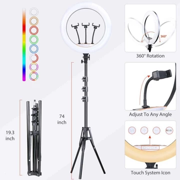 Mixio 45Cm 18Inc Ring Light Rgb Rainbow Tripod 2.1M