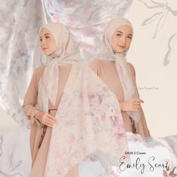 HIRA Hijabwanitacantik Emily Scarf HIRA Polycotton Hijab Segi Empat Motif Paris Voal