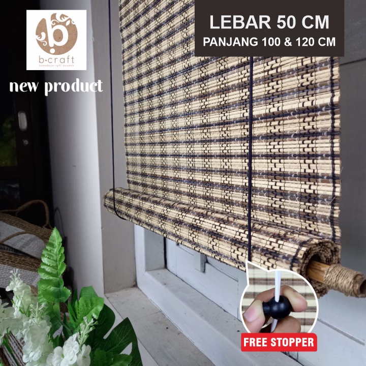 Kerai Tirai Gulung Lidi Tenun Motif Macan Lebar 50, Panjang 100, 120 dan 150 cm B.CRAFTJOGJA