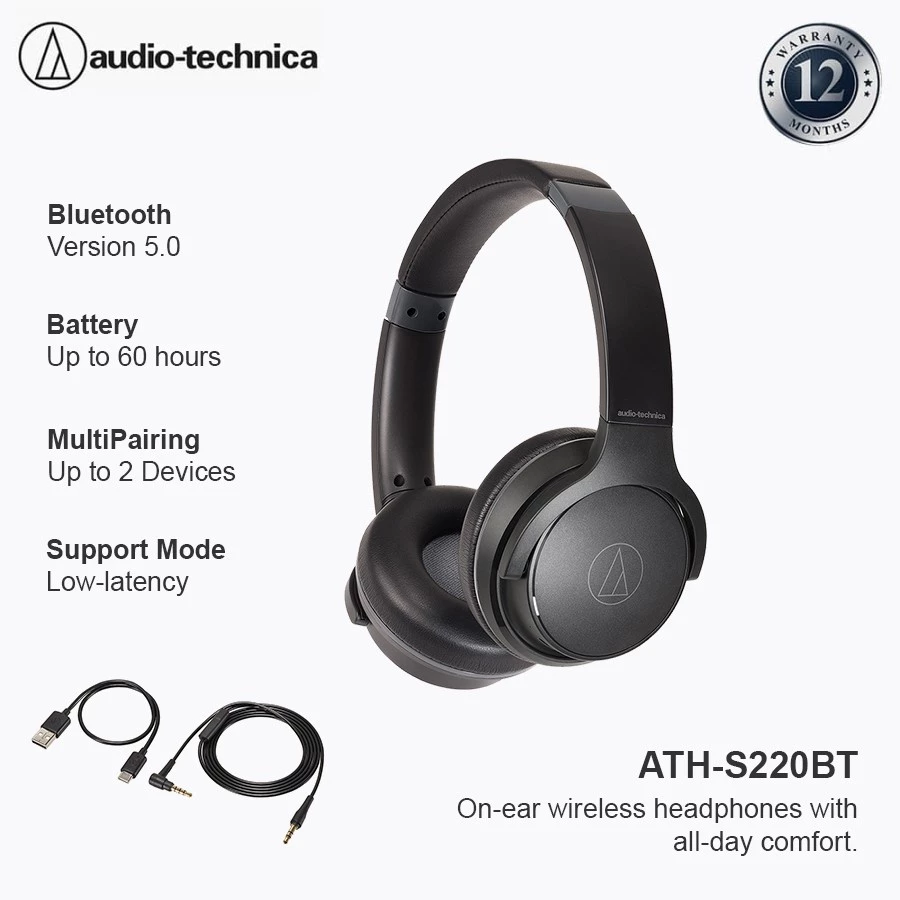 ATH-S220BT On-ear Wireless Headphones - Black