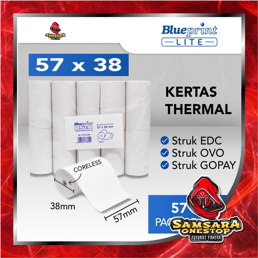 KERTAS THERMAL STRUK BLUEPRINT 57x38  KERTAS STRUK  57 x 38 MM UNTUK PRINTER KASIR bukan tinta