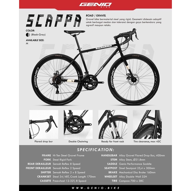 Jual Sepeda Balap Roadbike Genio Gravel Scappa S2 Road Bike 9 Speed ...