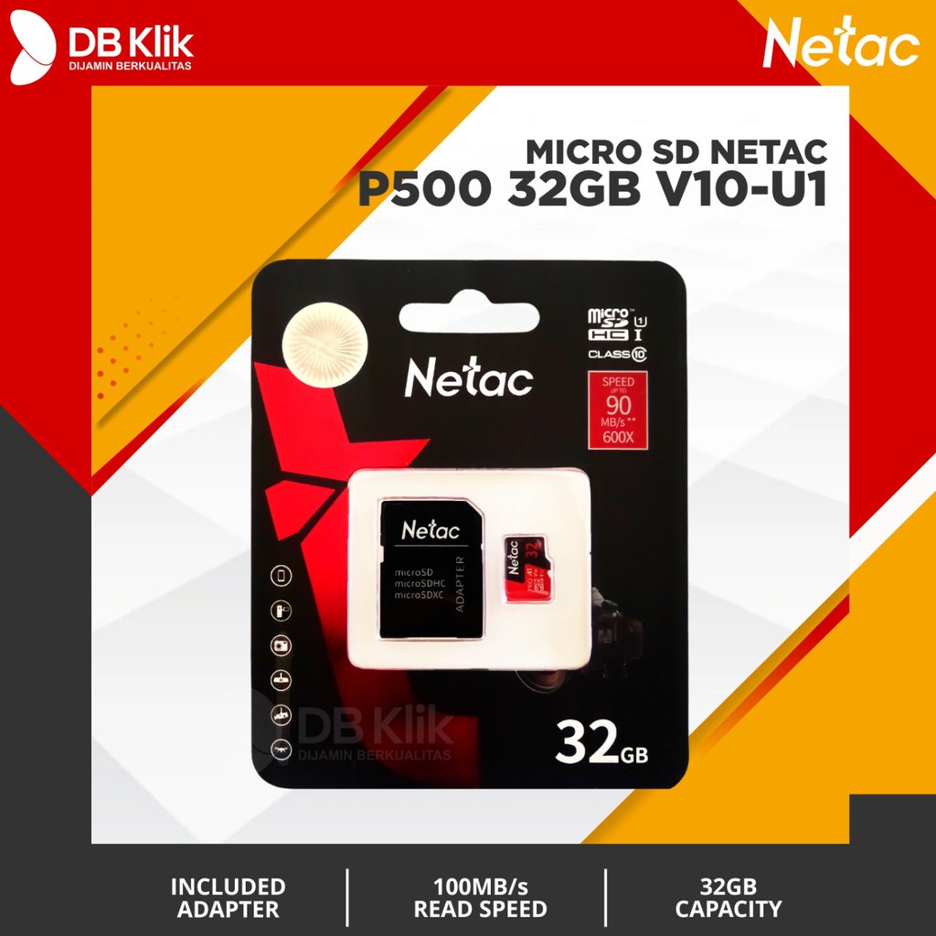 Jual Micro SD 32GB V10-U1 NETAC With Adapter - NETAC Micro SD 32GB V 10 ...