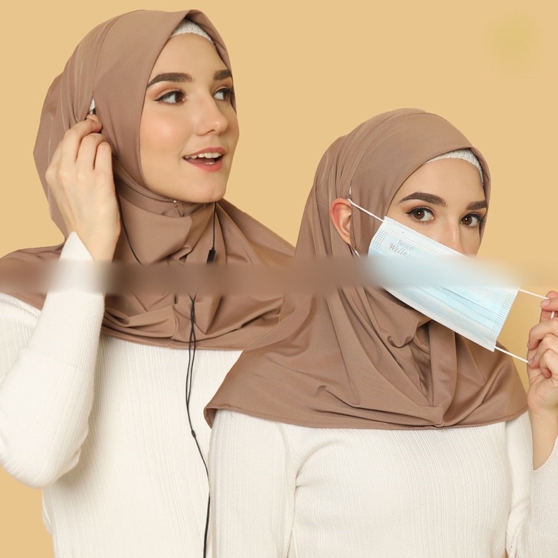 Jual Jilbab Instan Lubang Telinga (Masker / Earphone / Kacamata