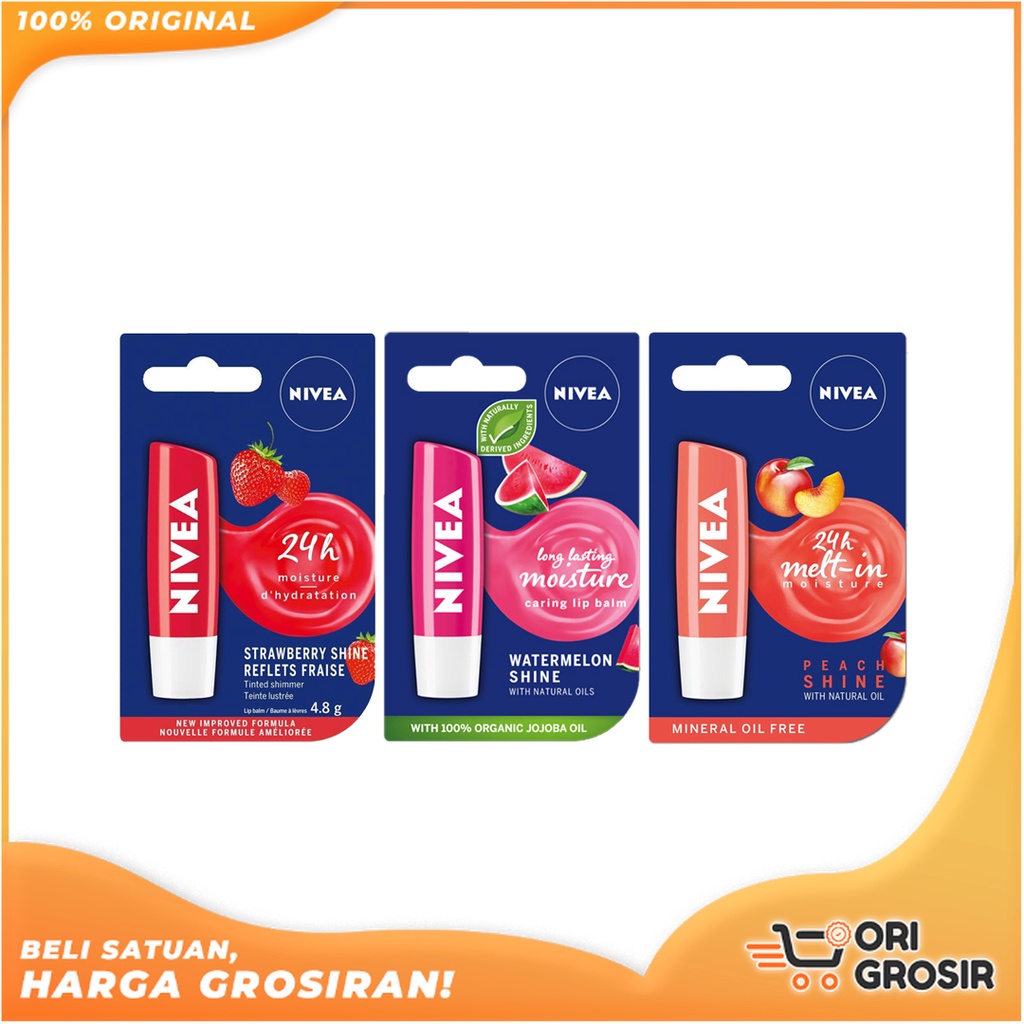 Jual Ori Grosir Nivea Caring Lip Balm Strawberry Shine 4 8gr Shopee