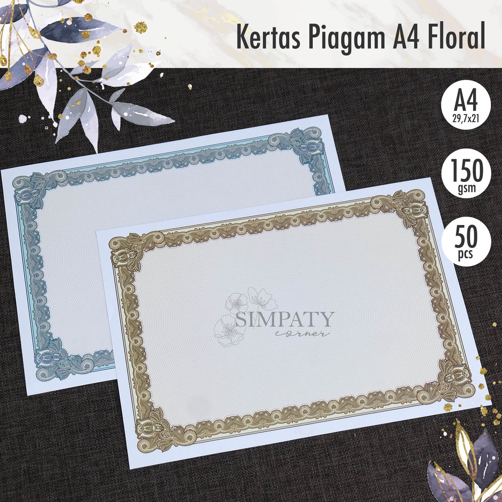 Jual Blanko Kertas Piagam Sertifikat A4 Simpaty Floral High Quality