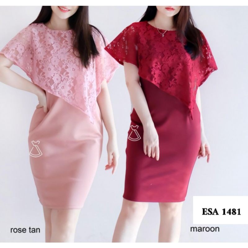 Jual MIDI DRESS SCUBA LACE MINI DRESS PARTY NATAL MURAH MODERN TRENDY DS Shopee Indonesia