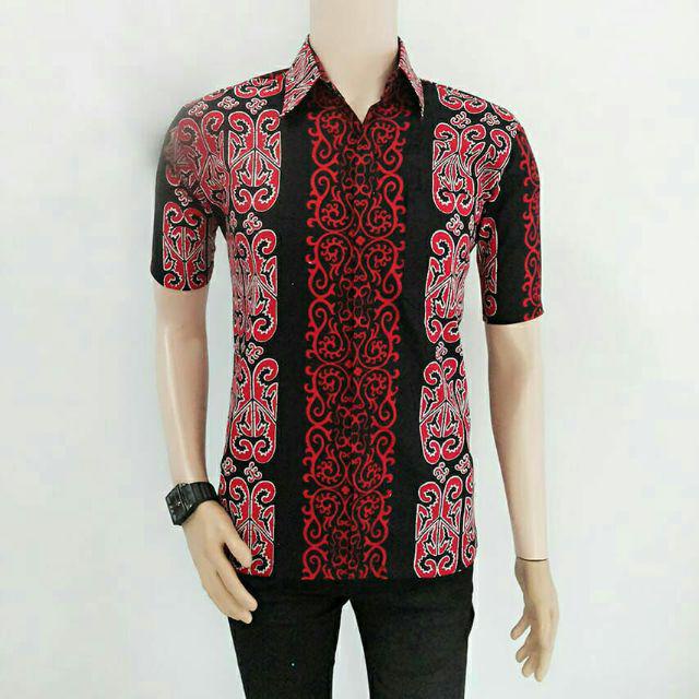 Jual Kemeja Batik Lengan Pendek Motif Songket Merah Batak Ntt