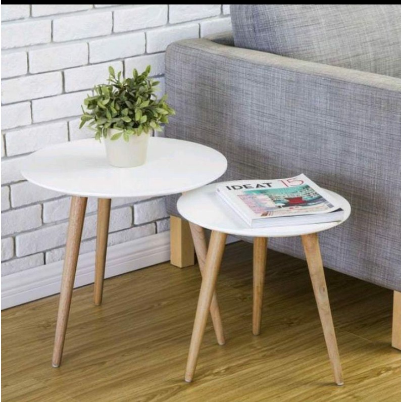 Jual meja bulat minimalis badside table model SCANDINAVIAN KAKAK ADIK