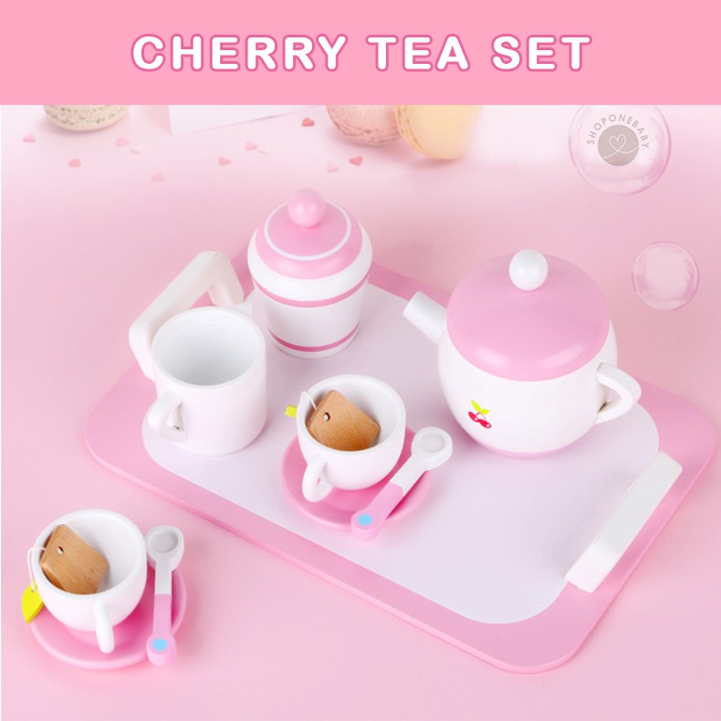 Jual INSTAN Cherry Tea Set Teatime Food Pretend Play Wooden Girl Toys ...