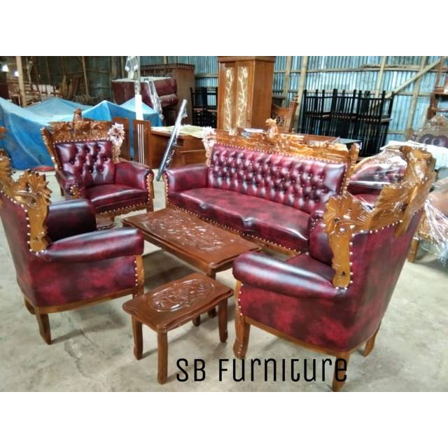 Jual Kursi Jati Romawi Garuda Warna Maroon 3111 3 Meja Sofa Ruang Tamu Keluarga Mewah Shopee