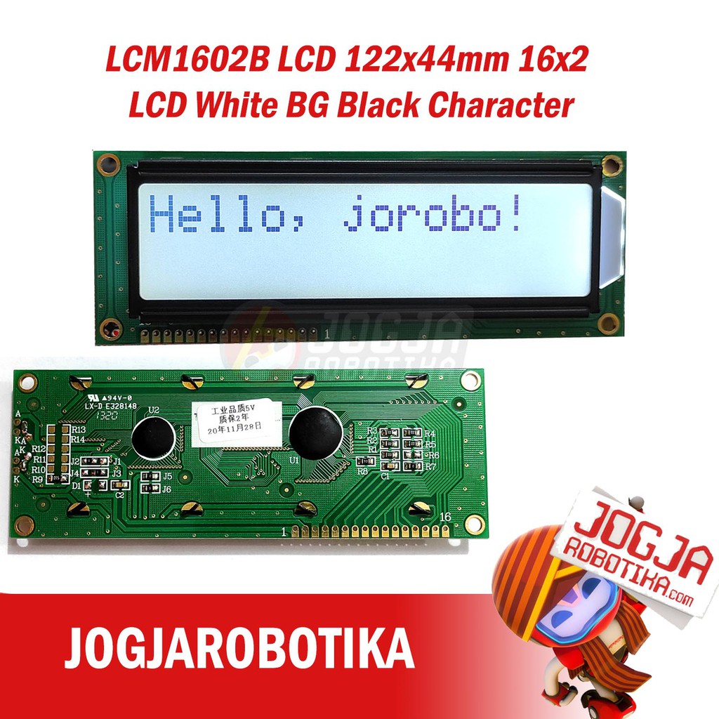 Jual LCM1602B LCD 122x44mm 16x2 LCD White BG Black Character | Shopee ...