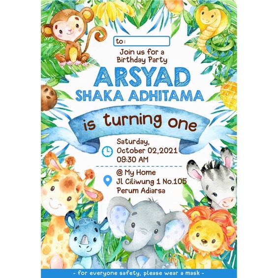 Jual Birthday Invitation / Undangan Ulang Tahun Tema Animal Zoo 1 ...