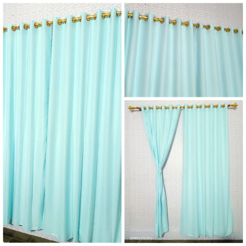 Jual Horden jendela ruang tamu model elegan smokring warna biru langit