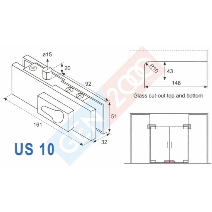 Jual Kualitas Terbaik Kunci Pintu Kaca Tempered Dekkson Us 10 Patch Fitting Corner Lock Us10 5553