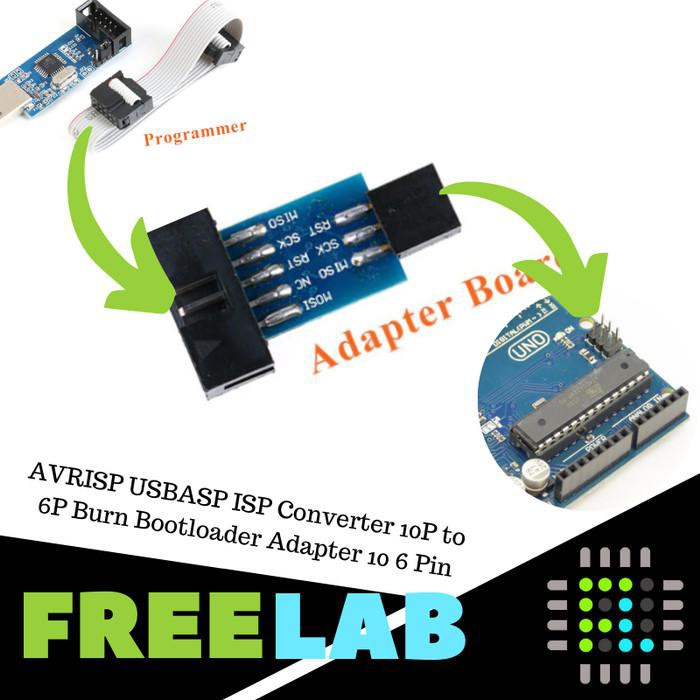 Jual AVRISP USBASP ISP Converter 10P to 6P Burn Bootloader Adapter 10 6 ...