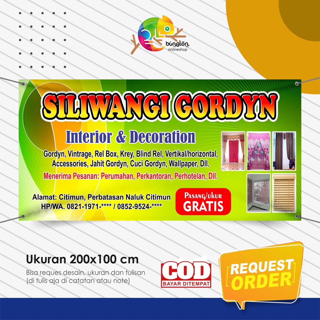 Jual Size 200x100 Cm, Spanduk Banner Toko Gordyn, Gorden | Shopee Indonesia