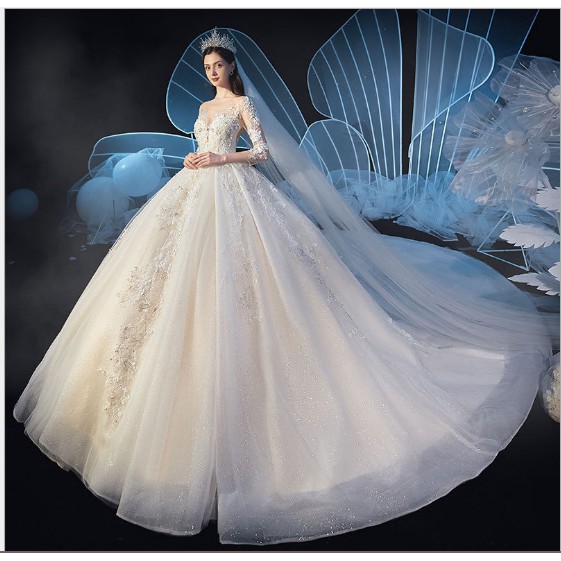 Jual Gaun wedding Long Sleeve Luxury Lace Ball Gown Princess Bridal Wedding Dress Gowns Shopee Indonesia
