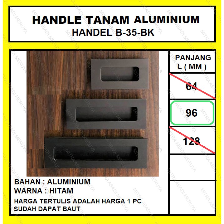 Jual Handel Tanam Aluminium B-35-BK-96 Hitam | Shopee Indonesia