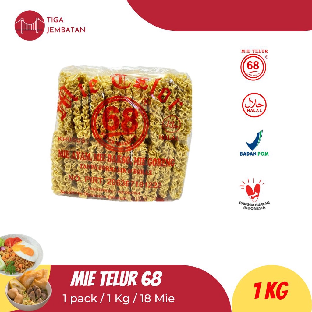 Jual Mie Telur 68 - kemasan 1 kg 18 pcs mie instan Mie kering Mie