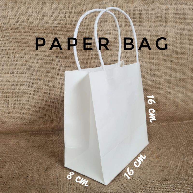 Jual paper bag putih tebal shopping tas belanja keranjang kantong